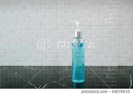 Sanitizer on black background with copy space for design ,hygien 69070610