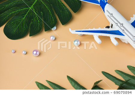 Travel flat lay background with copy space. Tourism concept design. Top view 69070894