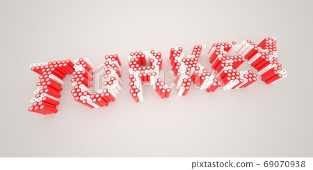 TURKEY word made with batteries, wide shot. Modern electrical technologies conceptual 3d rendering TURKEY word made with batteries, wide shot. Modern electrical technologies conceptual 3d rendering 69070938