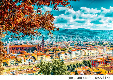 Beautiful landscape above, panorama on historical view of the Fl Beautiful landscape above, panorama on historical view of the Fl 69071162
