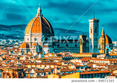 Beautiful landscape above, panorama on historical view of the Fl Beautiful landscape above, panorama on historical view of the Fl 69071165