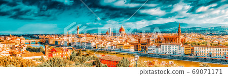 Beautiful landscape above, panorama on historical view of the Fl 69071171