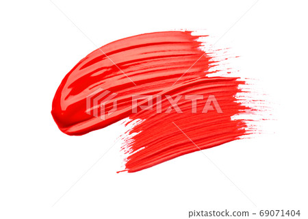 Red acrylic brushstroke on a white background. 69071404