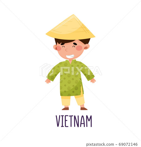 Cute Boy Wearing National Costume of Vietnam Vector Illustration Cute Boy Wearing National Costume of Vietnam Vector Illustration 69072146