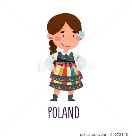 Cute Girl Wearing National Costume of Poland Vector Illustration Cute Girl Wearing National Costume of Poland Vector Illustration 69072148