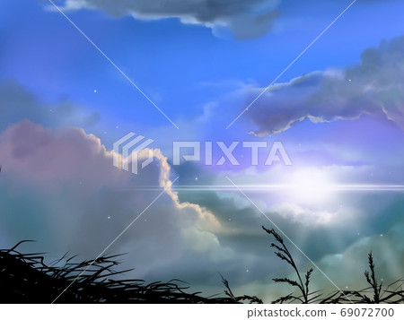 Landscape Painting Of Night Sky Clouds Sunset Stock Illustration