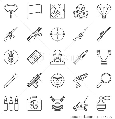 Battle Royale Video Game outline vector icons set - Stock Illustration ...