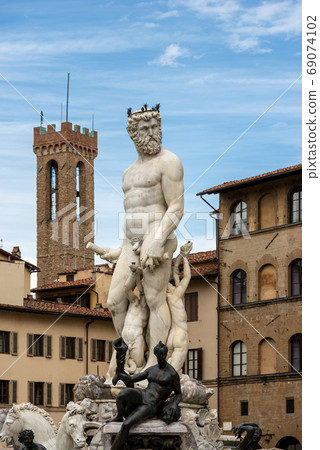 Fountain of the Neptune and Bargello Tower - Florence Tuscany Italy 69074102