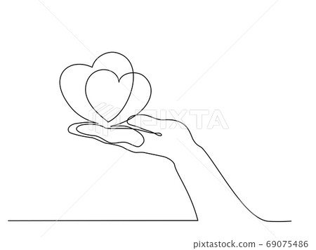 Hand holding heart sign. Continuous one line art - Stock Illustration ...