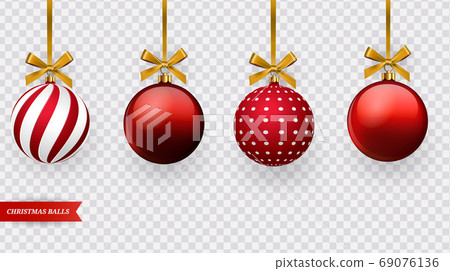 Set of realistic red Christmas balls with... - Stock Illustration ...