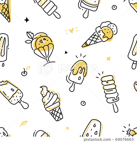 Tasty ice cream - colorful line design style pattern 69076663