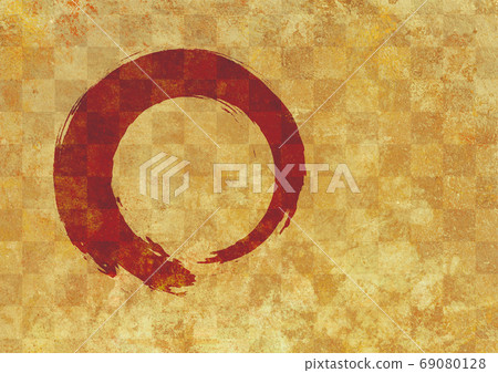 Circle and checkered pattern drawn with a brush Background material for New Year's cards and Japanese style 69080128