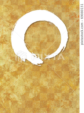 Circle and checkered pattern drawn with a brush Background material for New Year's cards and Japanese style 69080131