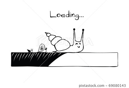 Hand Drawn Snail or Slug with Loading Bar Isolated 69080143