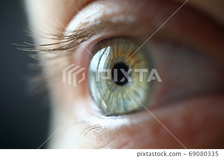 Blue eye with eyelashes close up. Blue eye with eyelashes close up. 69080335