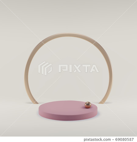 Pink round podium on a white background with gold 69080587