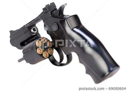 revolver with open cylinder with ammunition isolated on white 69080604