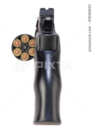 revolver with open cylinder with ammunition isolated on white 69080605