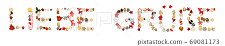 Colorful Christmas Decoration Letter Building Liebe Gruesse Means Greetings 69081173