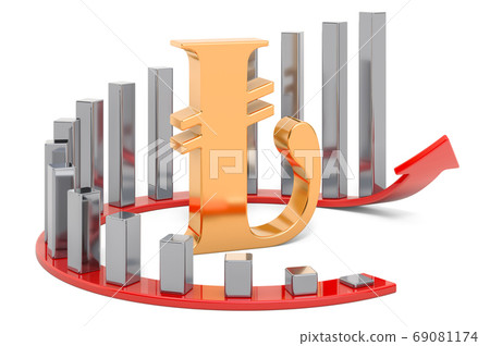 Lira sign with growing chart. 3D rendering 69081174