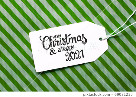 Green Wrapping Paper, Label, Merry Christmas And A 69081233