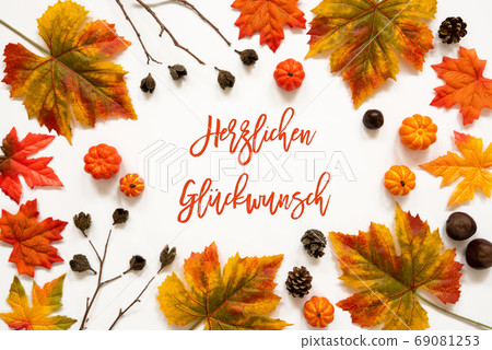 Colorful Autumn Leaf Decoration, Herzlichen Colorful Autumn Leaf Decoration, Herzlichen 69081253
