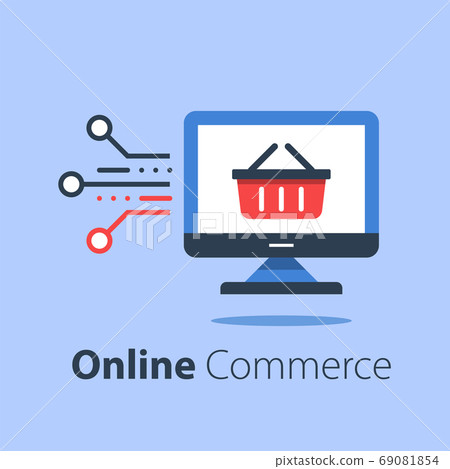 Online shopping, internet purchase, grocery basket and computer monitor Online shopping, internet purchase, grocery basket and computer monitor 69081854
