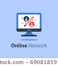 Online network, computer monitor, internet portal, people connection, distant work 69081859