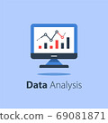 Online analytics, computer monitor and diagram, web statistic, internet big data 69081871