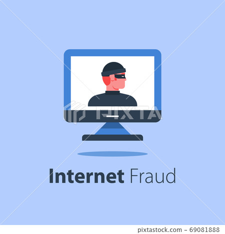 Cyber crime, computer monitor, online security, safe internet access, antivirus software Cyber crime, computer monitor, online security, safe internet access, antivirus software 69081888