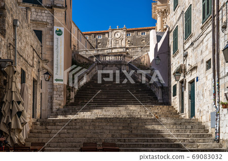 Jesuits staircase in Dubrovnik, Croatia. Walk of shame staircase. Jesuits staircase in Dubrovnik, Croatia. Walk of shame staircase. 69083032