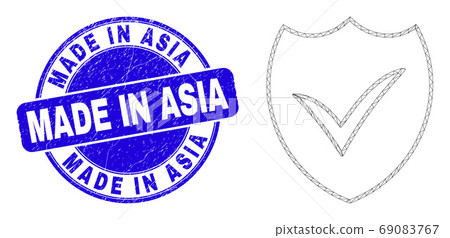 Blue Grunge Made in Asia Seal and Web Carcass Valid Shield 69083767