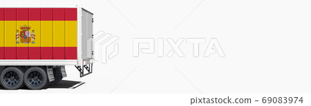 Flag of Spain on the side of a truck delivering goods, 3d rendering 69083974