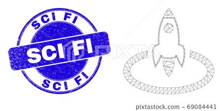 Blue Scratched Sci Fi Stamp Seal and Web Carcass Rocket Start 69084441