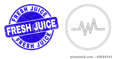 Blue Scratched Fresh Juice Stamp and Web Mesh Pulse Signal Blue Scratched Fresh Juice Stamp and Web Mesh Pulse Signal 69084543