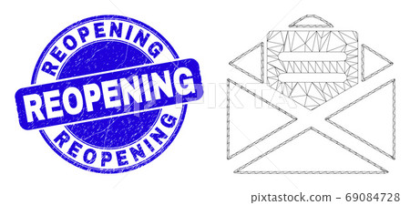 Blue Grunge Reopening Stamp Seal and Web Carcass Open Mail 69084728