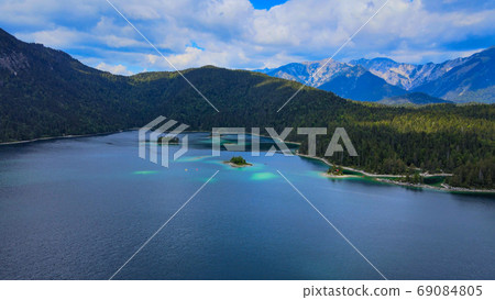 Wonderful Eibsee in Bavaria at the German Alps from above Wonderful Eibsee in Bavaria at the German Alps from above 69084805