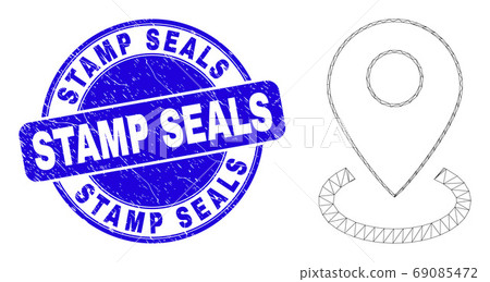 Blue Grunge Stamp Seals Stamp and Web Mesh Map Marker Placement Blue Grunge Stamp Seals Stamp and Web Mesh Map Marker Placement 69085472