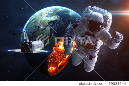 Apocalyptic background - planet Earth exploding Apocalyptic background - planet Earth exploding 69085644