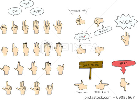 Hand-drawn style hand sign illustration set color 69085667