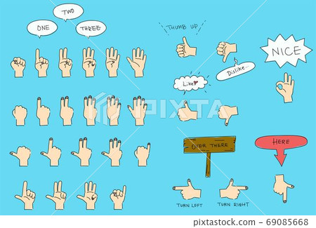 Hand-painted illustration set of hand signs Color 69085668