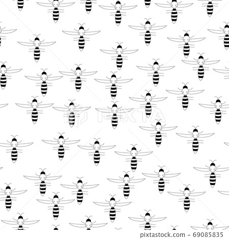 Endless pattern of black and white wasps on white background 69085835