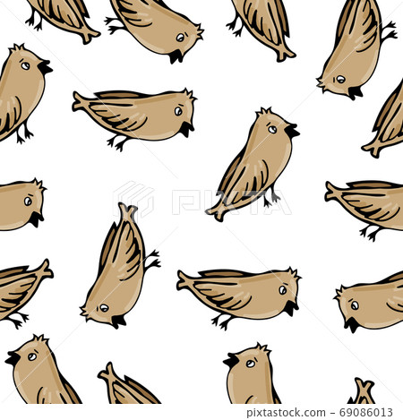 Children's pattern with sparrows. Doodle birds for decoration of children's fabrics, clothes Children's pattern with sparrows. Doodle birds for decoration of children's fabrics, clothes 69086013