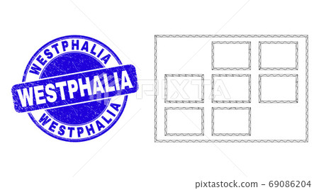 Blue Scratched Westphalia Stamp and Web Mesh Grid Cells Blue Scratched Westphalia Stamp and Web Mesh Grid Cells 69086204