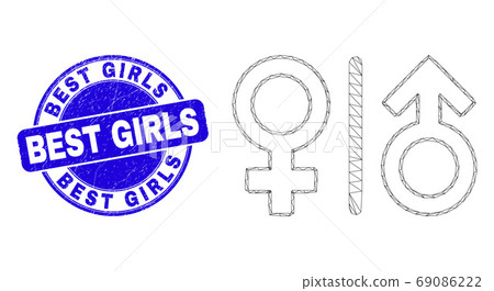 Blue Distress Best Girls Stamp and Web Carcass Gender Symbols 69086222