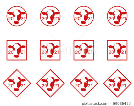 New Year's card material of red ox stamp of 2021 69086433