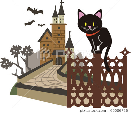萬聖節城堡和黑貓 69086726