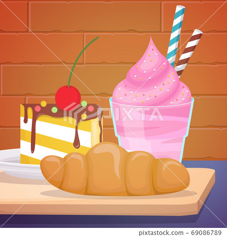 Bread Cake Ice Cream Food Photography Tasty on Wooden Table 69086789