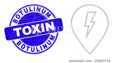 Blue Scratched Botulinum Toxin Stamp Seal and Web Mesh Electric Map Marker 69087534