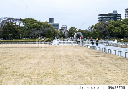Lawn open space in front of Hiroshima Peace City Memorial in early spring Lawn open space in front of Hiroshima Peace City Memorial in early spring 69087766